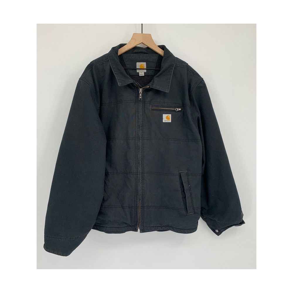 Carhartt Jacket Mens 2XL Black Canvas Quick Duck Workwear Thinsulate Workwear